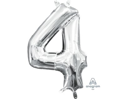 3196 amscan balonek foliovy narozeniny cislo 4 stribrny 35cm x 22cm
