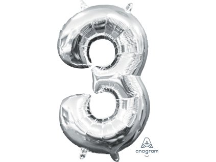 3202 amscan balonek foliovy narozeniny cislo 3 stribrny 33cm x 20cm