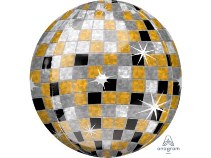 7564 disco koule zlato stribrno cerny balonek 38 cm x 40 cm amscan
