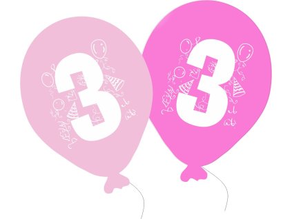 886 balonky narozeniny 5ks s cislem 3 pro holky balonky cz