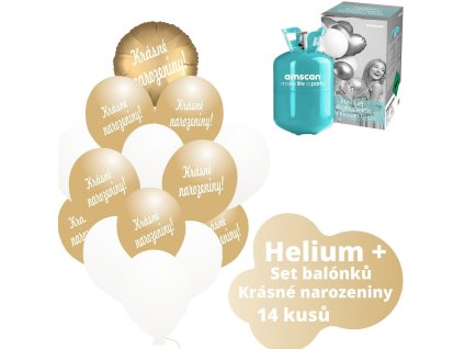 2 helium set narozeniny kruh zlaty 19 ks balonky