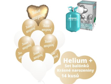 2 helium set narozeniny zlaty srdicko 19 ks balonky