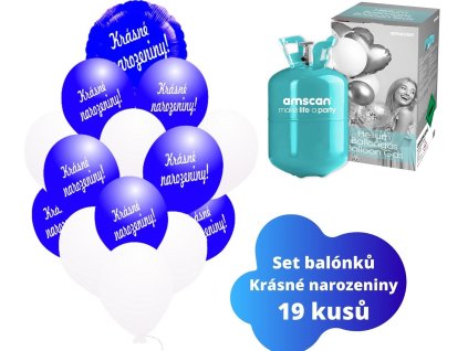 2 helium set narozeniny modry kruh 19 ks balonky
