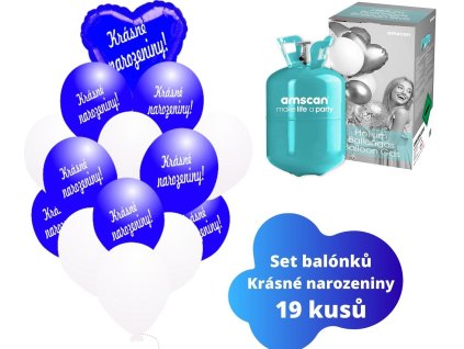 2 helium set narozeniny modry srdicko 19 ks