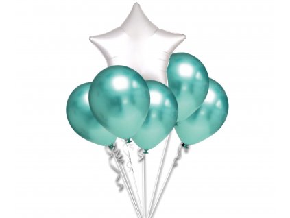 9514 chromove balonky zelene a bila hvezda set balonky cz