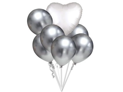 9568 chromove balonky stribrne a bile srdicko set balonky cz