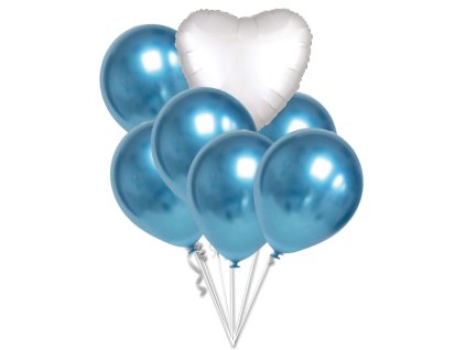 9577 chromove balonky modre a bile srdce set balonky cz