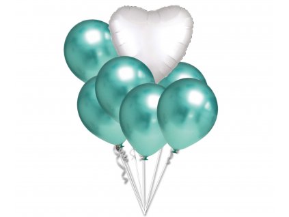9586 chromove balonky zelene a bile srdicko set balonky cz