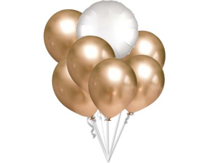 9589 chromove balonky zlate a bily balonek kruh set balonky cz