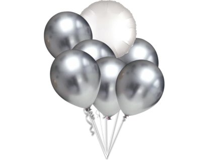 9592 chromove balonky stribrne a bily balonek kruh set balonky cz
