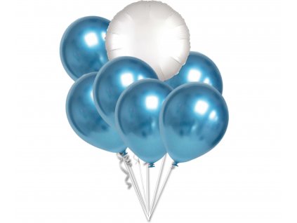 9601 chromove balonky modre a bily kruh set balonky cz