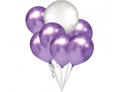 9604 chromove balonky fialove a bily kruh set balonky cz