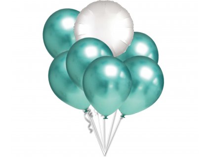 9610 chromove balonky zelene a bily kruh set balonky cz