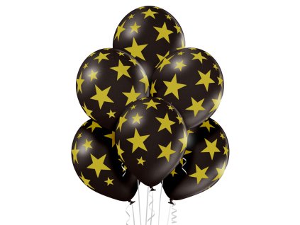 9622 balonky cerne s potiskem zlate hvezdy 6 ks 30 cm balonky cz