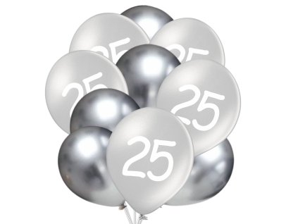 9733 25 narozeniny balonky stribrne 10 ks 30 cm mix