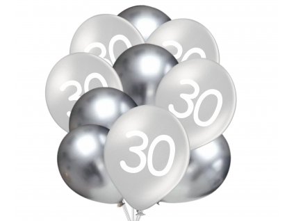 9739 30 narozeniny balonky stribrne 10 ks 30 cm mix