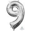Balónek fóliový narozeniny číslo 9 stříbrný 35 cm