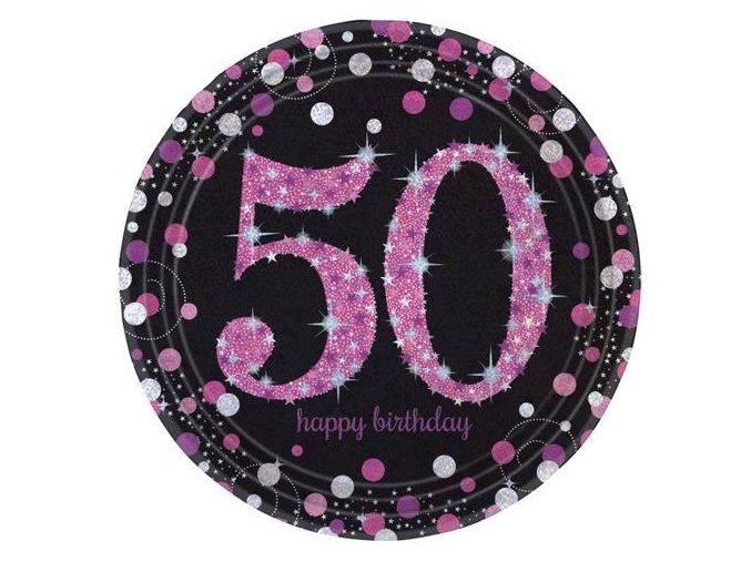 eng pl Pink Celebration 50th Prismatic Paper Plates 23 cm 8 pcs 20133 2 (1)