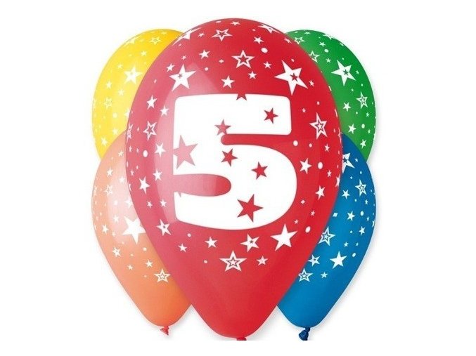 Latexové  balóny s číslom ˝ 5˝ mix Color 5ks v balení