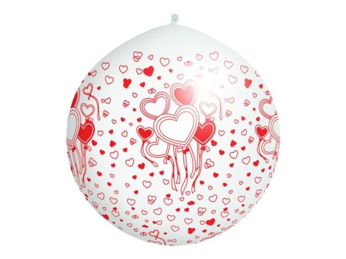 Jumbo balón latexový  White in Hearts 1m