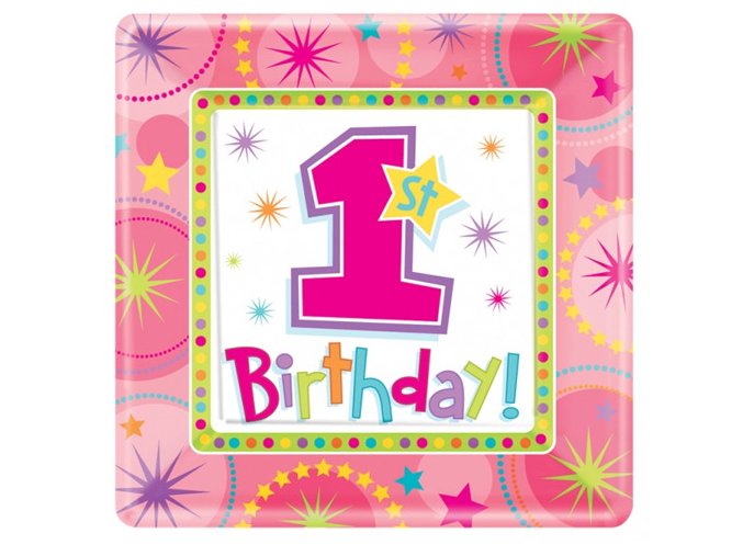Tanier s číslom 1st Birthday pink 8ks v balení