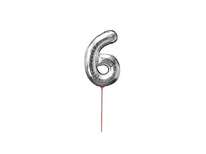 Fóliový balón číslo ,,6,, Strieborný na paličke 30cm