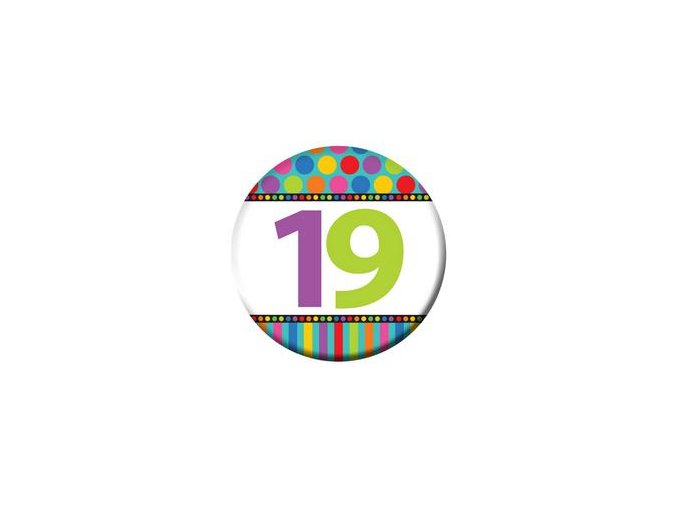 Odznak farebný "19" Happy Birthday