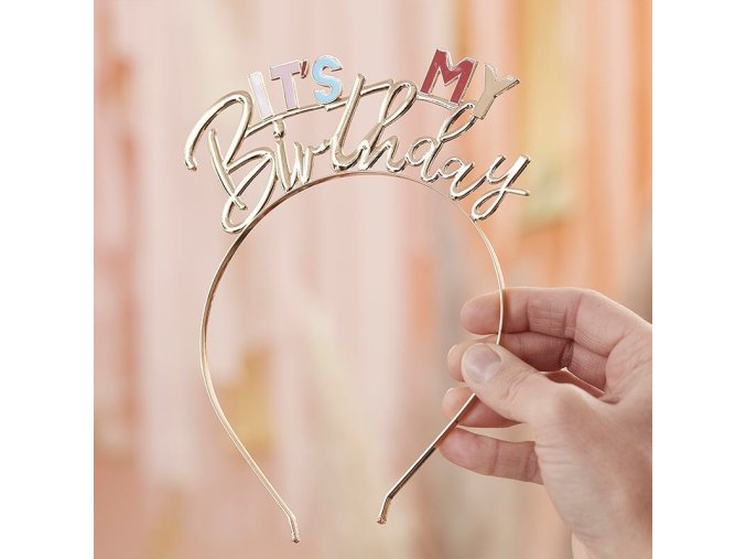 hap 111 gold and pastel it s my birthday headband min