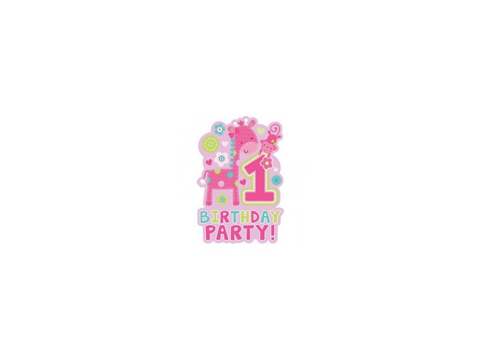 Pozvánky 1st Birthday ružové 8ks v balení