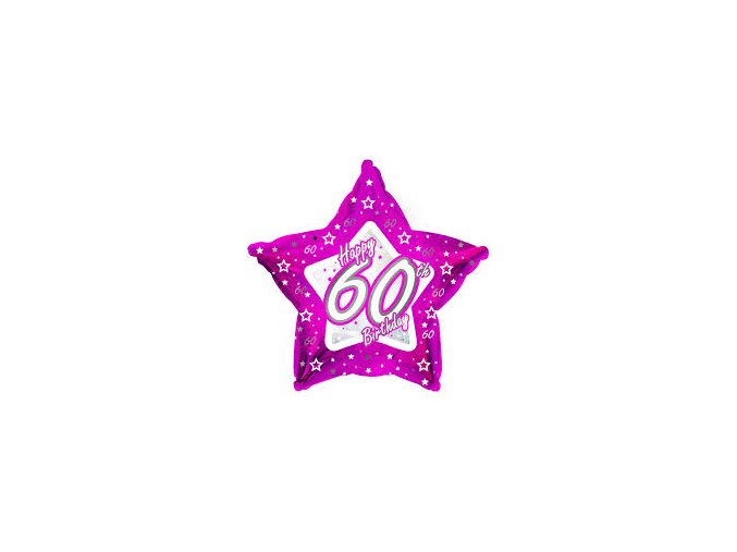 Fóliový balón s číslom ,,60,, Happy Birthday Hviezda Pink 45cm