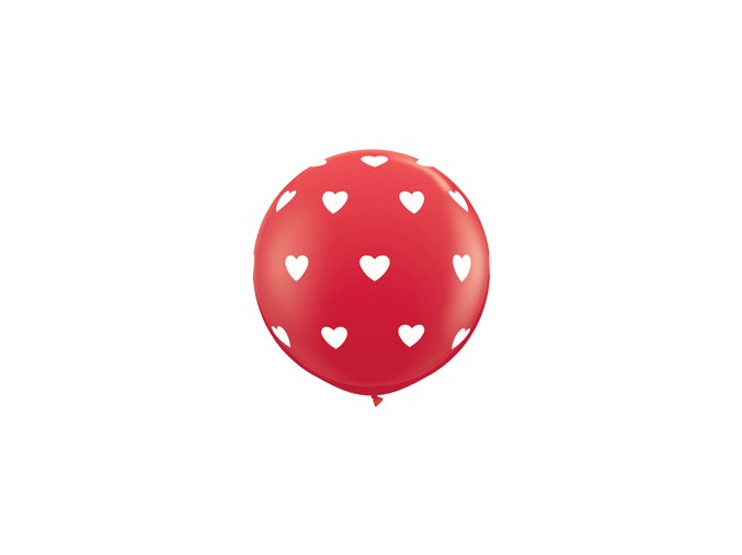 Jumbo balón latexový Červený so srdiečkami 95cm