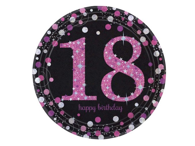 eng pl Pink Celebration 18th Prismatic Paper Plates 23 cm 8 pcs 20135 2