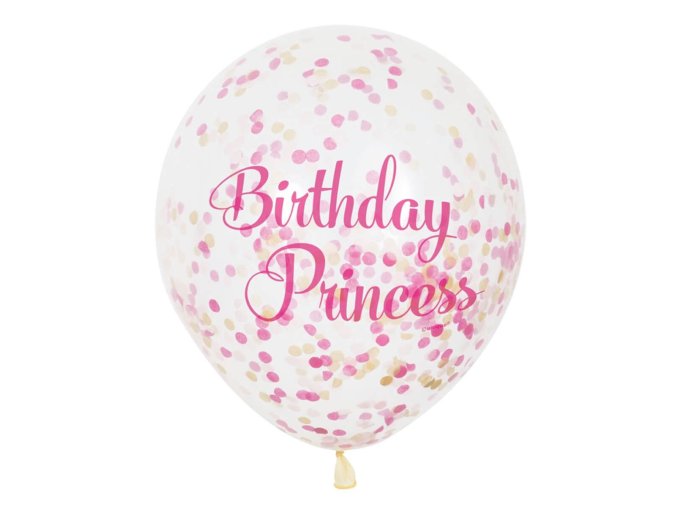 eng pl Clear Latex Birthday Princess Balloons with confetti 30 cm 6 pcs 28986 2