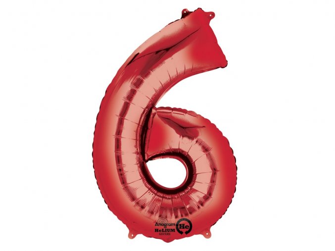 Fóliový balón číslo ,,6,, červený 86cm