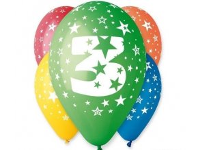Latexové  balóny s číslom ˝ 3˝ mix Color 5ks v balení
