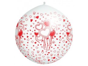 Jumbo balón latexový  White in Hearts 1m