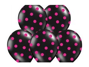Latexový balón ˝11˝ čierny s ružovými bodkami 1ks v balení