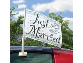 Svadobná vlajka JUST MARRIED na auto