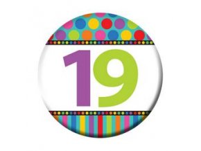 Odznak farebný "19" Happy Birthday