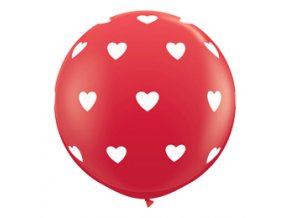 Jumbo balón latexový Červený so srdiečkami 95cm