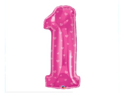 Fóliový́ balón číslo 1 ružový so srdiečkami, 86cm