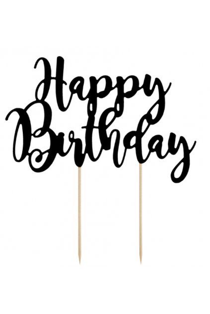Dekorace na dort Happy Birthday - černá