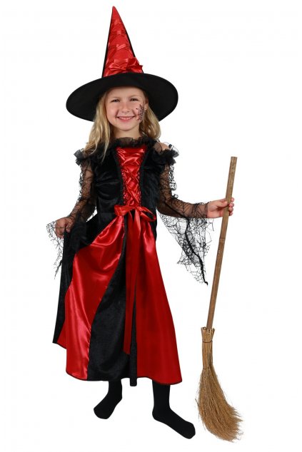 Čarodějnice dětský kostým červeno černý