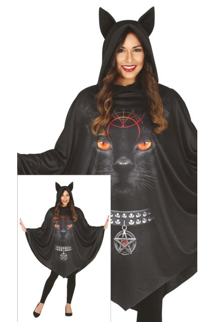 Pončo černá kočka s pentagramem - Halloween
