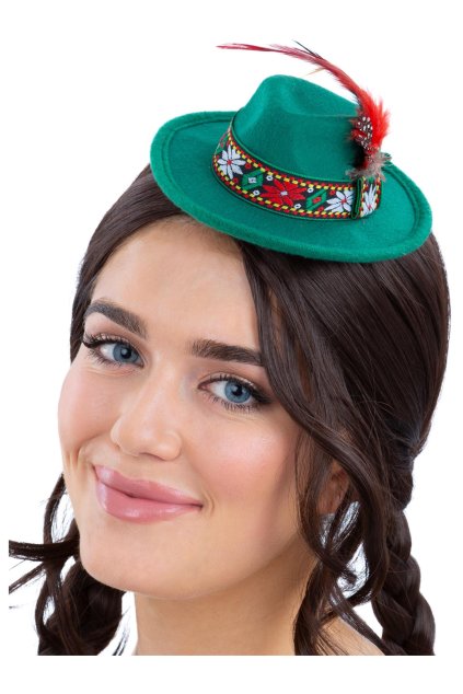 Zelený mini bavorský klobouk s peříčkem