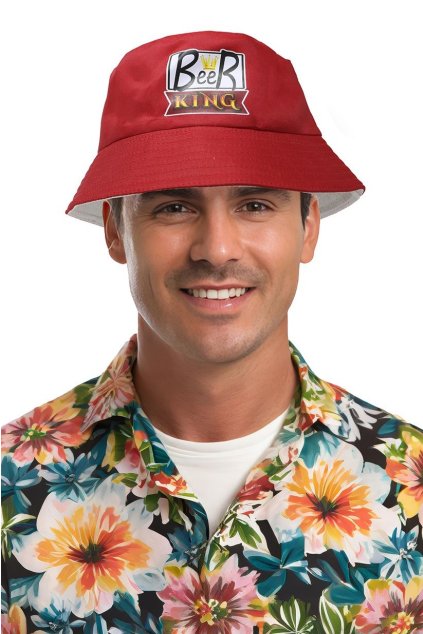 Beer King - červený párty klobouk - Bucket Hat