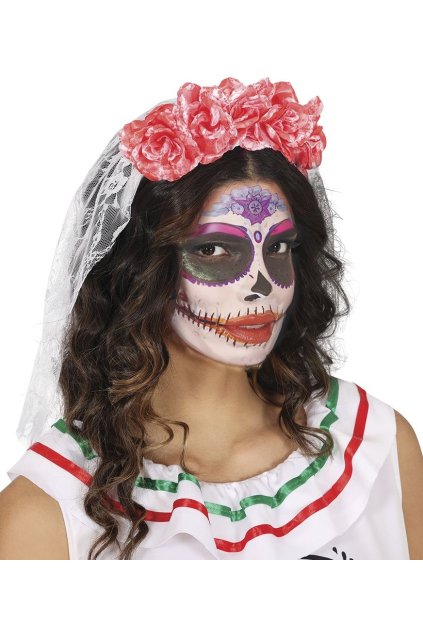 Čelenka se závojem a krvavými květy - Halloween