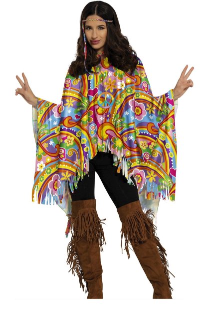 Hippie pončo 60. léta - dámský retro kostým