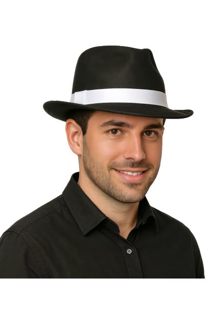 Černý klobouk s bílou stuhou - gangster