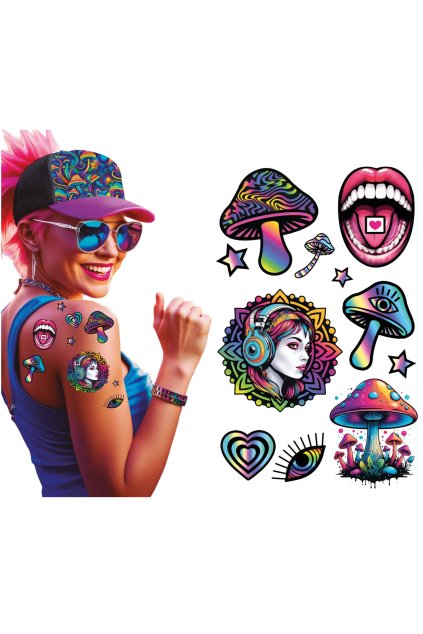 Psychedelic shrooms - párty sada falešných tetování